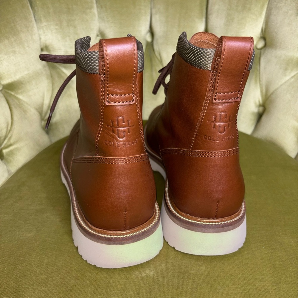 COLE HAAN American Classics Plain Toe Boot Waterproof British Tan /Egret Size 12 - Picture 3 of 11
